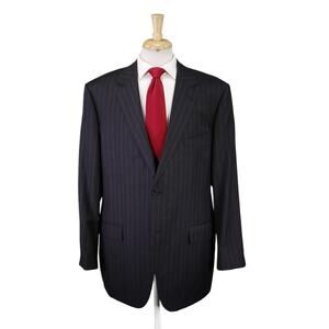Custom Tailored Gray Pinstripe 2-Btn Wool Luxury Suit 46L